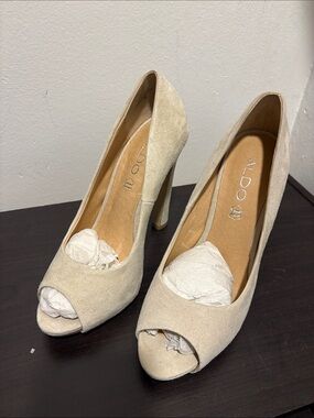 ALDO Cream Suede Peep-Toe High Heels